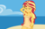 Size: 1080x720 | Tagged: safe, artist:robertsonskywa1, sunset shimmer, human, equestria girls, g4, almost nude, beach, breasts, cleavage, covering, eyes closed, female, hand on hip, hands in the air, naked towel, nudity, partial nudity, solo, stupid sexy sunset shimmer, the little mermaid, towel