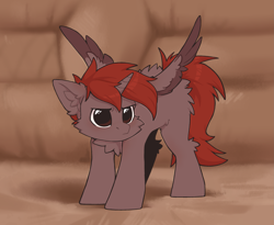 Size: 2835x2330 | Tagged: safe, artist:dorkmark, oc, oc only, oc:hardy, alicorn, pony, alicorn oc, angry, arched back, behaving like a cat, chest fluff, chibi, colored wings, cute, ear fluff, fluffy, frown, high res, horn, madorable, male, solo, spread wings, stallion, two toned wings, wings