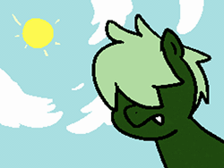 Size: 768x576 | Tagged: safe, artist:unlit, oc, oc only, oc:darklight, pony, banned from equestria daily, animated, cloud, fangs, gif, pokehidden style, sky, solo, style emulation, sun