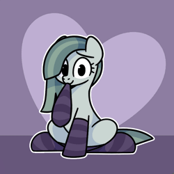 Size: 800x800 | Tagged: safe, artist:sugar morning, derpibooru exclusive, marble pie, earth pony, pony, g4, animated, clothes, cute, emanata, female, heart, marblebetes, mare, mouth hold, socks, solo, sparkles, striped socks, sugar morning's sockies, ych example, your character here