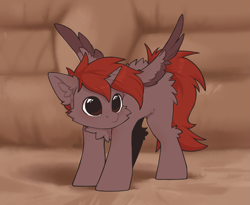Size: 2835x2330 | Tagged: safe, alternate version, artist:dorkmark, oc, oc only, oc:hardy, alicorn, pony, alicorn oc, arched back, behaving like a cat, chest fluff, chibi, colored wings, cute, ear fluff, high res, horn, male, ocbetes, solo, stallion, wings