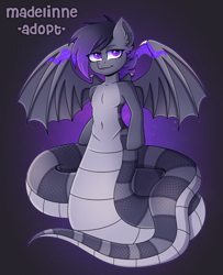 Size: 3000x3692 | Tagged: safe, artist:madelinne, oc, lamia, original species, semi-anthro, adoptable, bat wings, belly button, ear fluff, high res, male, simple background, solo, stallion, wings