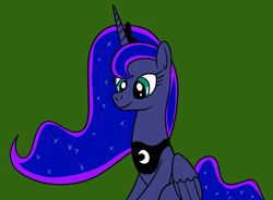 Size: 1401x1032 | Tagged: safe, artist:platinumdrop, princess luna, g4, green background, simple background, solo