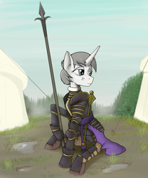 Size: 2500x3000 | Tagged: safe, artist:incrediblepanzer, princess platinum, pony, unicorn, g4, armor, high res, mace, medieval, solo, spear, weapon