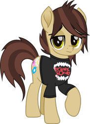 Size: 846x1165 | Tagged: safe, artist:lightningbolt, derpibooru exclusive, earth pony, pony, g4, .svg available, clothes, colored pupils, lidded eyes, looking at you, male, movie accurate, panic! at the disco, ponified, raised hoof, ryan ross, shirt, simple background, solo, stallion, standing, svg, t-shirt, transparent background, vector