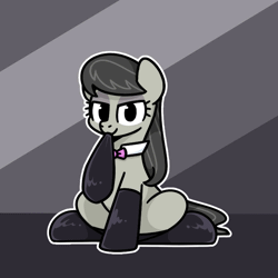 Size: 800x800 | Tagged: safe, artist:sugar morning, derpibooru exclusive, octavia melody, earth pony, pony, g4, animated, bow, bowtie, clothes, collar, commission, cute, emanata, female, heart, latex, latex socks, mare, mouth hold, socks, solo, sparkles, sugar morning's sockies, tavibetes, ych example, your character here