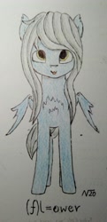Size: 1574x3264 | Tagged: safe, artist:adamv20, oc, oc:flower popen, bat pony, pony, robot, robot pony, chest fluff, cute, partially open wings, solo, traditional art, wings