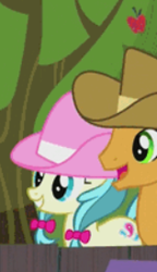 Size: 158x274 | Tagged: safe, screencap, jolene, pony, appleoosa's most wanted, g4, bow, cropped, female, hair bow, hat, mare, open mouth, unnamed character, unnamed pony