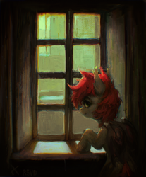 Size: 2400x2905 | Tagged: safe, artist:rvsd, oc, oc only, oc:swaybat, bat pony, pony, bat pony oc, commission, high res, looking at you, looking back, looking back at you, solo, window