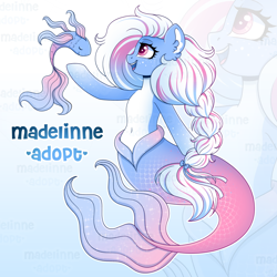 Size: 4000x4000 | Tagged: safe, artist:madelinne, oc, oc only, fish, merpony, adoptable, blue background, bubble, crepuscular rays, cute, eyes closed, female, fins, fish tail, flowing mane, flowing tail, freckles, happy, looking at each other, looking at someone, mare, mermaid tail, mermay, ocean, open mouth, open smile, pink eyes, smiling, smiling at each other, solo, sunlight, swimming, tail, teeth, underwater, water, zoom layer