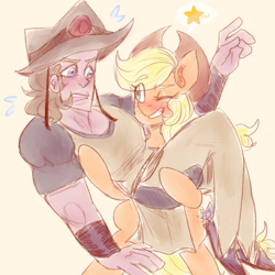 Size: 1104x1104 | Tagged: safe, artist:mimiporcellini, applejack, human, g4, crossover, crossover shipping, hol horse, holjack, interspecies, jojo's bizarre adventure, shipping