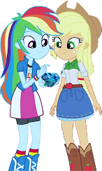 Size: 146x244 | Tagged: safe, edited screencap, editor:incredibubbleirishguy, screencap, applejack, rainbow dash, human, equestria girls, g4, perfect day for fun, aqua, background removed, chaos emerald, cyan, duo, duo female, female, picture for breezies, simple background, sonic the hedgehog (series), transparent background