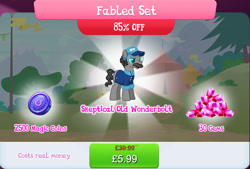Size: 1271x858 | Tagged: safe, gameloft, wing sock, earth pony, pony, g4, my little pony: magic princess, bundle, clothes, costs real money, english, fabled set, facial hair, gem, glasses, hat, magic coins, male, mobile game, moustache, numbers, sale, shirt, solo, stallion, text