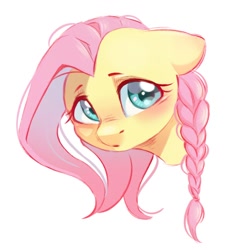 Size: 926x1000 | Tagged: safe, artist:melodylibris, fluttershy, pegasus, pony, alternate hairstyle, blushing, braid, bust, cute, disembodied head, ear blush, female, floppy ears, mare, shyabetes, simple background, solo, white background