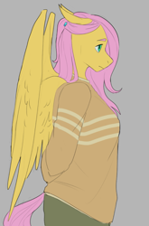 Size: 535x812 | Tagged: safe, artist:superduperath, fluttershy, pegasus, anthro, g4, ears back, solo