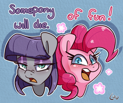 Size: 2128x1768 | Tagged: safe, artist:lou, maud pie, pinkie pie, earth pony, pony, g4, bust, duo, eyeshadow, female, looking at you, makeup, meme, parks and recreation, ponified meme, portrait, siblings, sisters, smiling, smiling at you