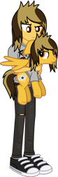 Size: 909x2739 | Tagged: safe, artist:lightningbolt, derpibooru exclusive, human, pegasus, pony, equestria girls, g4, .svg available, alex gaskarth, annoyed, belt, butt fluff, clothes, confused, converse, duo, duo male, dyed hair, dyed mane, dyed tail, ear fluff, ears back, equestria girls-ified, frown, holding, holding a pony, hoof fluff, human ponidox, jeans, jewelry, looking at each other, looking at someone, male, necklace, pants, partially open wings, ponified, ripped jeans, ripped pants, self paradox, self ponidox, shirt, shoes, show accurate, simple background, sneakers, socks, standing, svg, t-shirt, tail, tail feathers, torn clothes, transparent background, vector, wing fluff, wings
