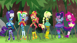 Size: 4500x2530 | Tagged: safe, artist:nie-martw-sie-o-mnie, applejack, pinkie pie, rainbow dash, rarity, sci-twi, sunset shimmer, twilight sparkle, human, equestria girls, g4, my little pony equestria girls: legend of everfree, bad end, bondage, boots, cowboy boots, crystal guardian, female, gag, group, high heel boots, i've seen enough hentai to know where this is going, rainbond dash, shoes, super ponied up, tied up, vine, vine bondage, vine gag