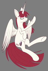 Size: 3232x4720 | Tagged: safe, artist:modera, oc, oc:fausticorn, alicorn, pony, g4, eyes closed, gray background, legitimately amazing mspaint, ms paint, partially open wings, simple background, solo, wings