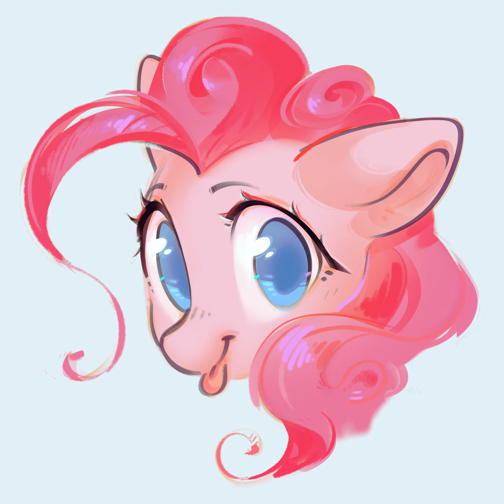 [bust,earth pony,female,looking at you,mare,pinkie pie,safe,simple background,solo,white background,tongue out,artist:mirroredsea]