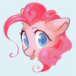Size: 2500x2500 | Tagged: safe, artist:mirroredsea, pinkie pie, earth pony, pony, g4, bust, female, high res, looking at you, mare, simple background, solo, tongue out, white background