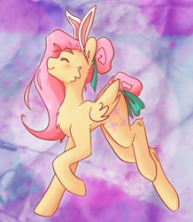 Size: 1436x1648 | Tagged: safe, artist:wintersleptart, fluttershy, pegasus, pony, g4, abstract background, alternate hairstyle, bunny ears, easter, female, holiday, mare, ribbon, solo