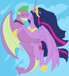 Size: 1035x1146 | Tagged: safe, artist:nauyaco, color edit, edit, spike, twilight sparkle, alicorn, dragon, pony, g4, the last problem, colored, duo, female, gigachad spike, husband and wife, kiss on the lips, kissing, male, older, older spike, older twilight, older twilight sparkle (alicorn), princess twilight 2.0, romantic, ship:twispike, shipping, straight, twilight sparkle (alicorn), winged spike, wings