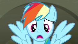 Size: 1088x612 | Tagged: safe, screencap, rainbow dash, pegasus, pony, g4, the saddle row review, open mouth, solo