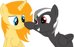 Size: 913x583 | Tagged: safe, oc, oc only, oc:fire, oc:gamma plague, pony, base used, boop, female, pony oc, rule 63, scrunchy face, simple background, transparent background