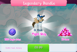 Size: 1268x857 | Tagged: safe, gameloft, tight ship, pegasus, pony, g4, my little pony: magic princess, bundle, clothes, costs real money, english, facial hair, gem, hat, headphones, magic coins, male, mobile game, moustache, numbers, sale, solo, spread wings, stallion, text, wings