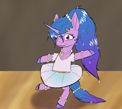 Size: 1900x1700 | Tagged: safe, artist:php176, derpibooru exclusive, part of a set, izzy moonbow, pony, unicorn, series:the grand equestria talent show, g5, alternate hairstyle, balancing on one hoof, ballet, bracelet, clothes, context in description, cute, dancing, dialogue in the description, female, hairclip, izzybetes, jewelry, looking at you, mare, necklace, part of a series, ponytail, smiling, solo, sparkles, sparkly mane, stage, talent show, tutu