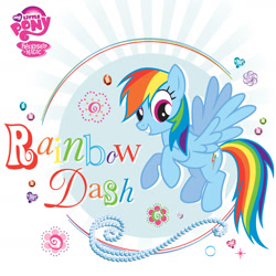 Size: 2400x2400 | Tagged: safe, rainbow dash, pegasus, pony, g4, official, female, flying, high res, mare, my little pony logo, solo, spread wings, wings