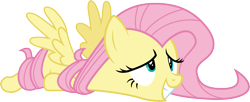 Size: 7372x3000 | Tagged: safe, artist:cloudy glow, fluttershy, pegasus, pony, fake it 'til you make it, g4, .ai available, absurd resolution, grin, lying down, prone, simple background, smiling, solo, tangled up, transparent background, vector