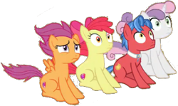 Size: 388x231 | Tagged: safe, edit, edited screencap, editor:pascalmulokozi2, screencap, apple bloom, biscuit, scootaloo, sweetie belle, earth pony, pegasus, pony, unicorn, g4, growing up is hard to do, background removed, cutie mark crusaders, female, male, mare, not a vector, older, older apple bloom, older cmc, older scootaloo, older sweetie belle, simple background, stallion, transparent background
