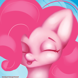 Size: 2000x2000 | Tagged: safe, artist:margaritaenot, pinkie pie, earth pony, pony, g4, blue background, bust, gradient background, high res, portrait, simple background, solo