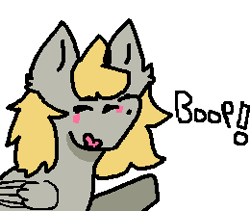 Size: 260x219 | Tagged: safe, artist:jellyhoooves, derpy hooves, pegasus, pony, g4, boop, ms paint, simple background, solo, white background