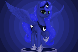 Size: 1500x1010 | Tagged: safe, artist:xodok, princess luna, alicorn, pony, series:ponyashnost, g4, looking at you, smiling, spread wings, wings