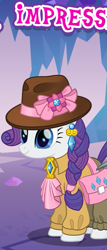 Size: 303x706 | Tagged: safe, gameloft, rarity, pony, unicorn, g4, my little pony: magic princess, clothes, cropped, english, female, mare, meme, solo, text, wow! glimmer