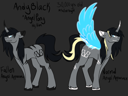 Size: 2160x1620 | Tagged: safe, artist:revenge.cats, angel, original species, pony, unicorn, andy biersack, black veil brides, ponified, reference sheet, simple background, solo, transparent wings, wings