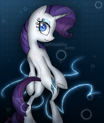 Size: 3120x3700 | Tagged: safe, artist:zeffdakilla, rarity, pony, unicorn, semi-anthro, g4, abstract background, arm hooves, creepy, digital art, high res, looking at you, no nose, pencil drawing, solo, spine, standing, thin, traditional art