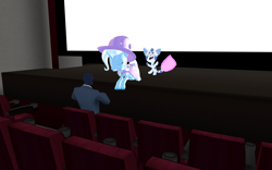 Size: 1920x1200 | Tagged: safe, artist:puzzlshield2, trixie, cat, human, pony, unicorn, g4, magic duel, 3d, blue's clues, cape, cinema, clothes, crossover, ibispaint x, magic show, mmd, nickelodeon, periwinkle (blue's clues), spy, spy (tf2), team fortress 2