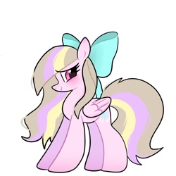 Size: 1064x1065 | Tagged: safe, artist:petaltwinkle, oc, oc only, oc:petal twinkle, pegasus, pony, bow, female, hair bow, mare, simple background, smiling, white background