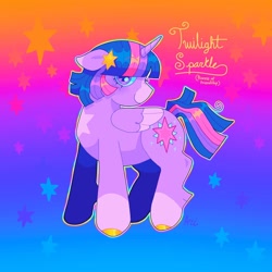 Size: 1440x1440 | Tagged: safe, artist:ariariari.png, twilight sparkle, alicorn, pony, g4, colored hooves, gradient background, hairpin, redesign, solo, twilight sparkle (alicorn)