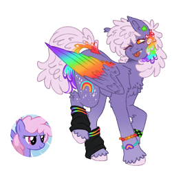 Size: 1000x1000 | Tagged: safe, artist:kazmuun, rainbowshine, pegasus, pony, g4, ;p, bracelet, chest fluff, clothes, colored wings, jewelry, leg warmers, multicolored wings, one eye closed, rainbow wings, simple background, solo, tongue out, transparent background, wings