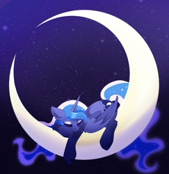 Size: 1534x1580 | Tagged: safe, artist:cinnamontee, princess luna, alicorn, pony, g4, crescent moon, eyes closed, female, folded wings, horn, mare, moon, night, night sky, sky, sleeping, sleeping on moon, solo, stars, tangible heavenly object, transparent moon, wings