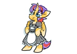 Size: 1226x867 | Tagged: safe, artist:zutcha, oc, alicorn, pony, alicorn oc, clothes, crossdressing, glasses, horn, maid, male, male alicorn, simple background, sketch, solo, stallion, white background, wings