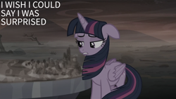 Size: 2000x1125 | Tagged: safe, edit, edited screencap, editor:quoterific, screencap, twilight sparkle, alicorn, pony, g4, the cutie re-mark, alternate timeline, ashlands timeline, barren, cutie map, female, floppy ears, gritted teeth, implied genocide, mare, post-apocalyptic, sad, solo, teeth, twilight sparkle (alicorn), wasteland, windswept mane
