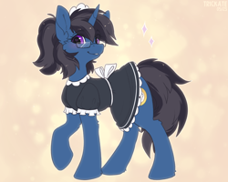 Size: 2500x2000 | Tagged: safe, artist:trickate, oc, oc only, oc:hbg, pony, unicorn, clothes, female, glasses, heart, heart eyes, high res, maid, mare, smiling, solo, wingding eyes