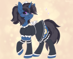 Size: 2500x2000 | Tagged: safe, alternate version, artist:trickate, oc, oc only, oc:hbg, pony, unicorn, clothes, female, glasses, heart, heart eyes, high res, maid, mare, smiling, socks, solo, stockings, thigh highs, wingding eyes