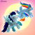 Size: 1400x1400 | Tagged: safe, alternate version, artist:mlplary6, rainbow dash, soarin', pegasus, pony, g4, ^^, boyfriend and girlfriend, duo, eyes closed, female, flying, flying broomstick, heart, kiss on the lips, kissing, love, male, mare, romantic, ship:soarindash, shipping, sky, stallion, straight, sun, sunset